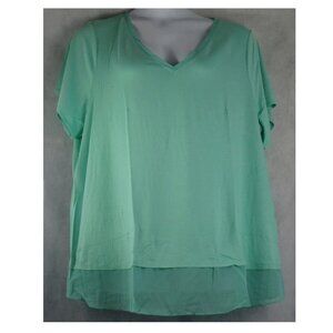 JM Collection Women's Plus Size Layered-Look V-Neck T-Shirt Top, Glass Teal, 0X